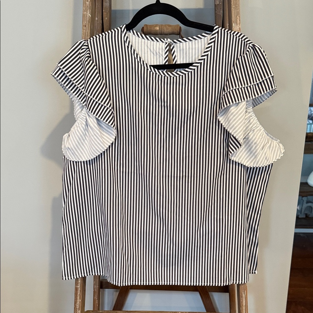 Source Unknown Black and White Striped Blouse